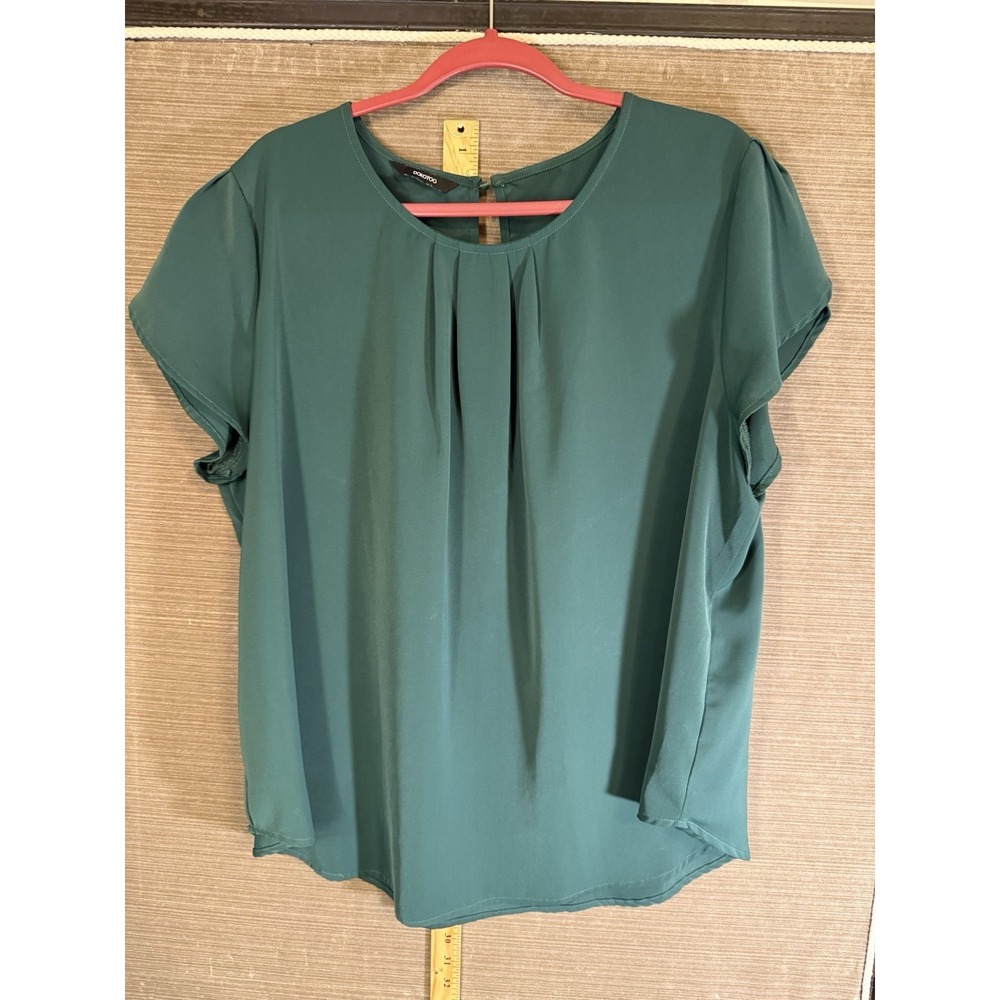 Dokotoo Women's 2XL Forest Green Round Neck Pleated Top Blouse Work Dressy